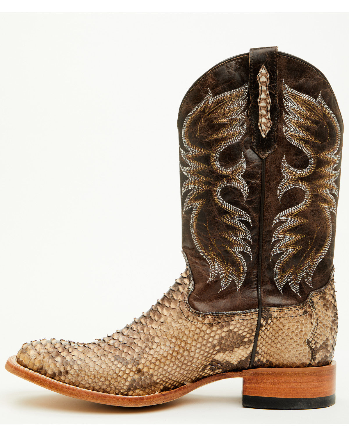 Men's Exotic Python Western Boots - Broad Square Toe Dark Brown
