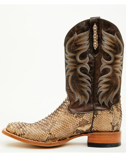 Men's Exotic Python Western Boots - Broad Square Toe Dark Brown