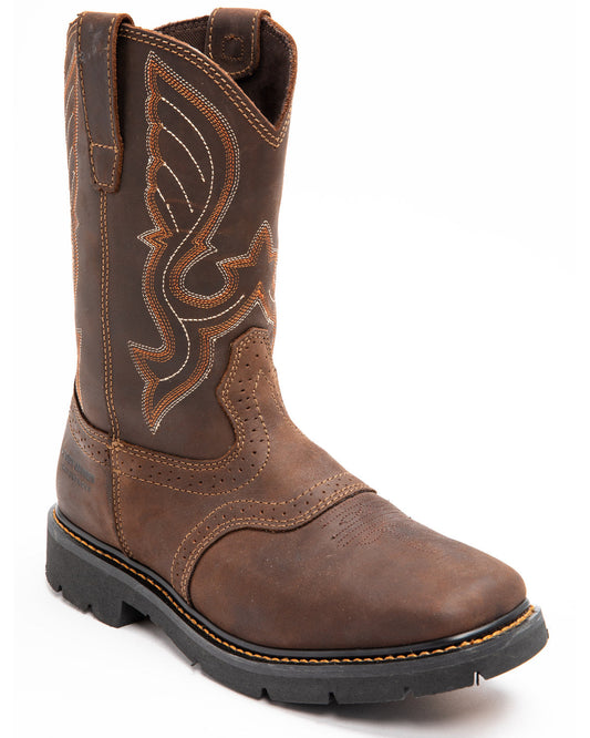 Men's 11" Mustang Saddle Waterproof Western Work Boots - So Dark Brown
