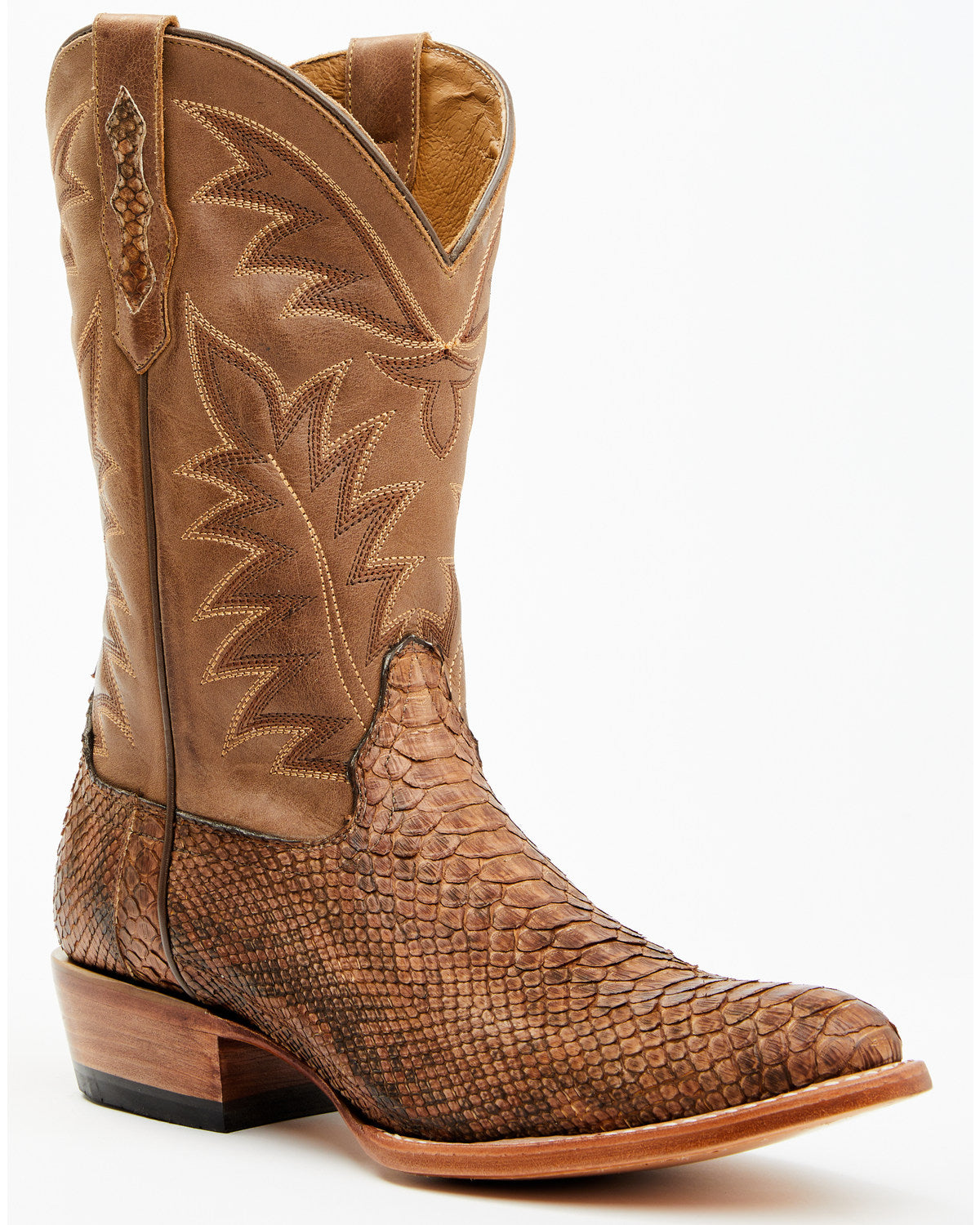 Men's Exotic Python Western Boots - Round Toe Brown