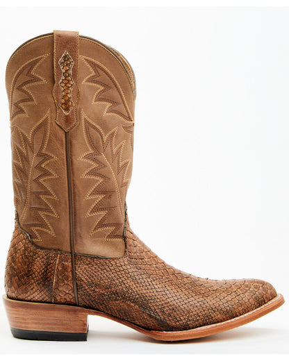 Men's Exotic Python Western Boots - Round Toe Brown