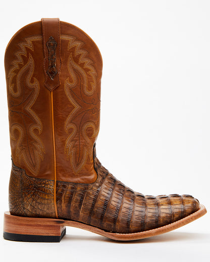 Men's Exotic Caiman Tail Skin Western Boots - Broad Square Brown