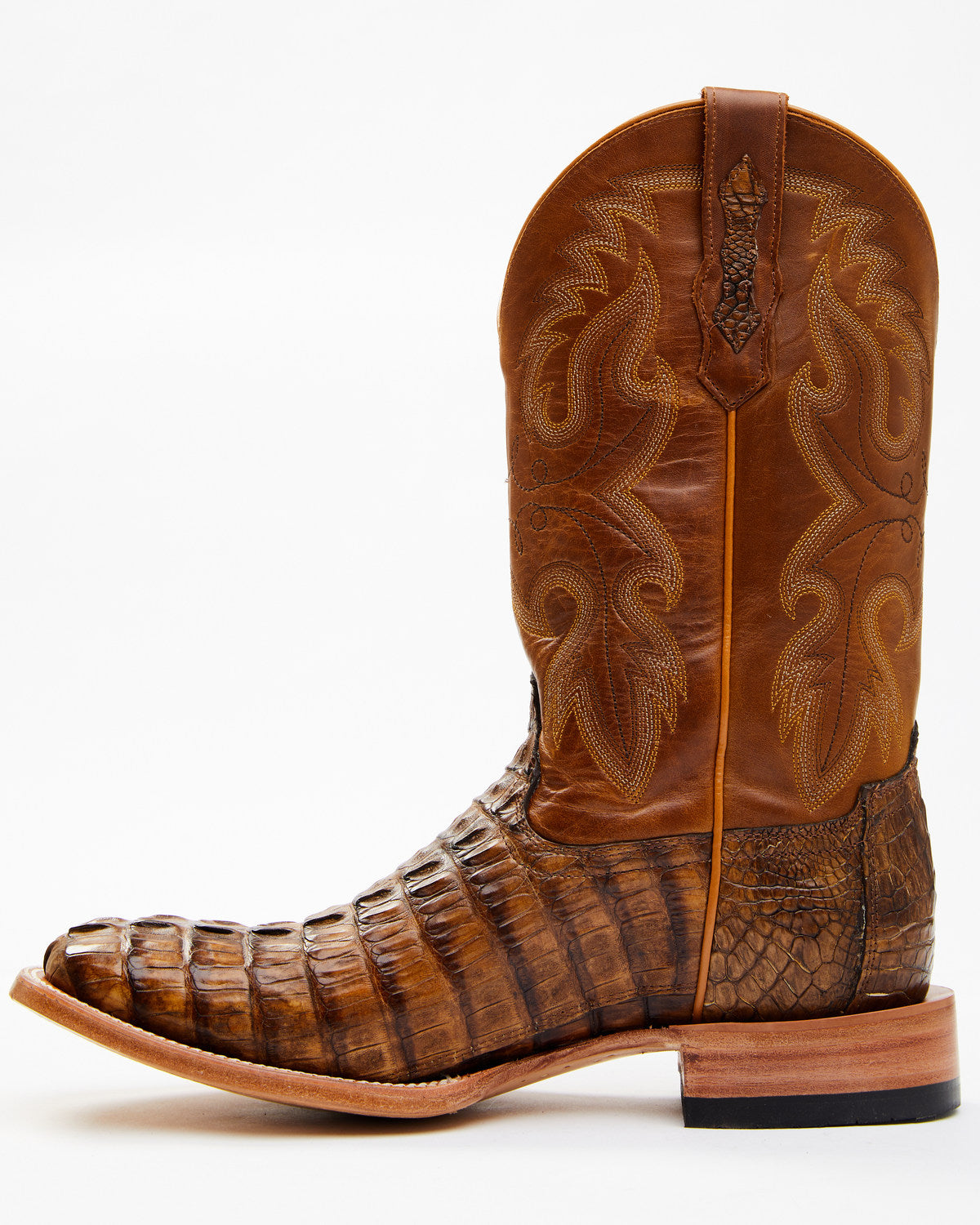 Men's Exotic Caiman Tail Skin Western Boots - Broad Square Brown