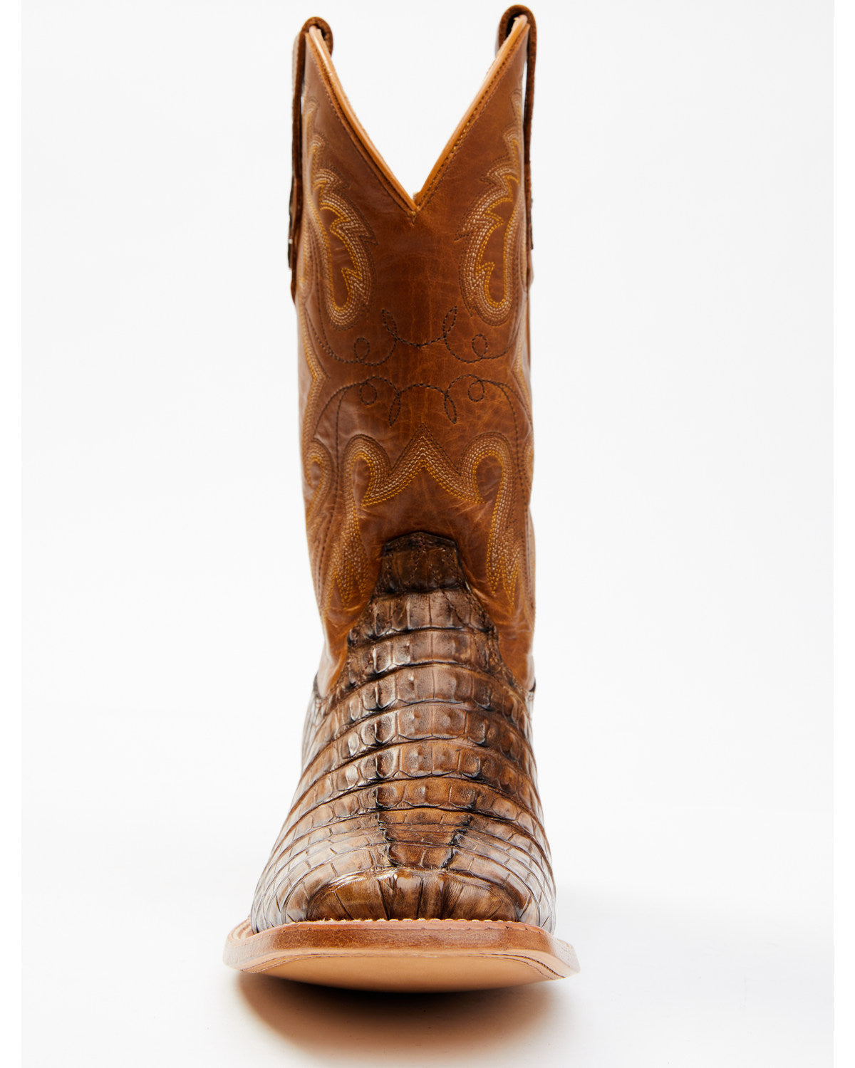 Men's Exotic Caiman Tail Skin Western Boots - Broad Square Brown