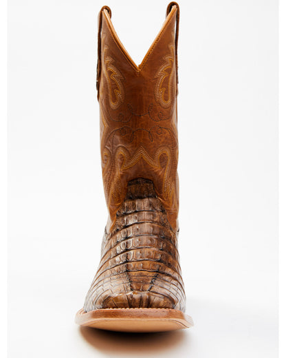 Men's Exotic Caiman Tail Skin Western Boots - Broad Square Brown