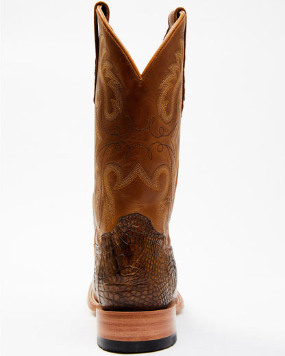 Men's Exotic Caiman Tail Skin Western Boots - Broad Square Brown