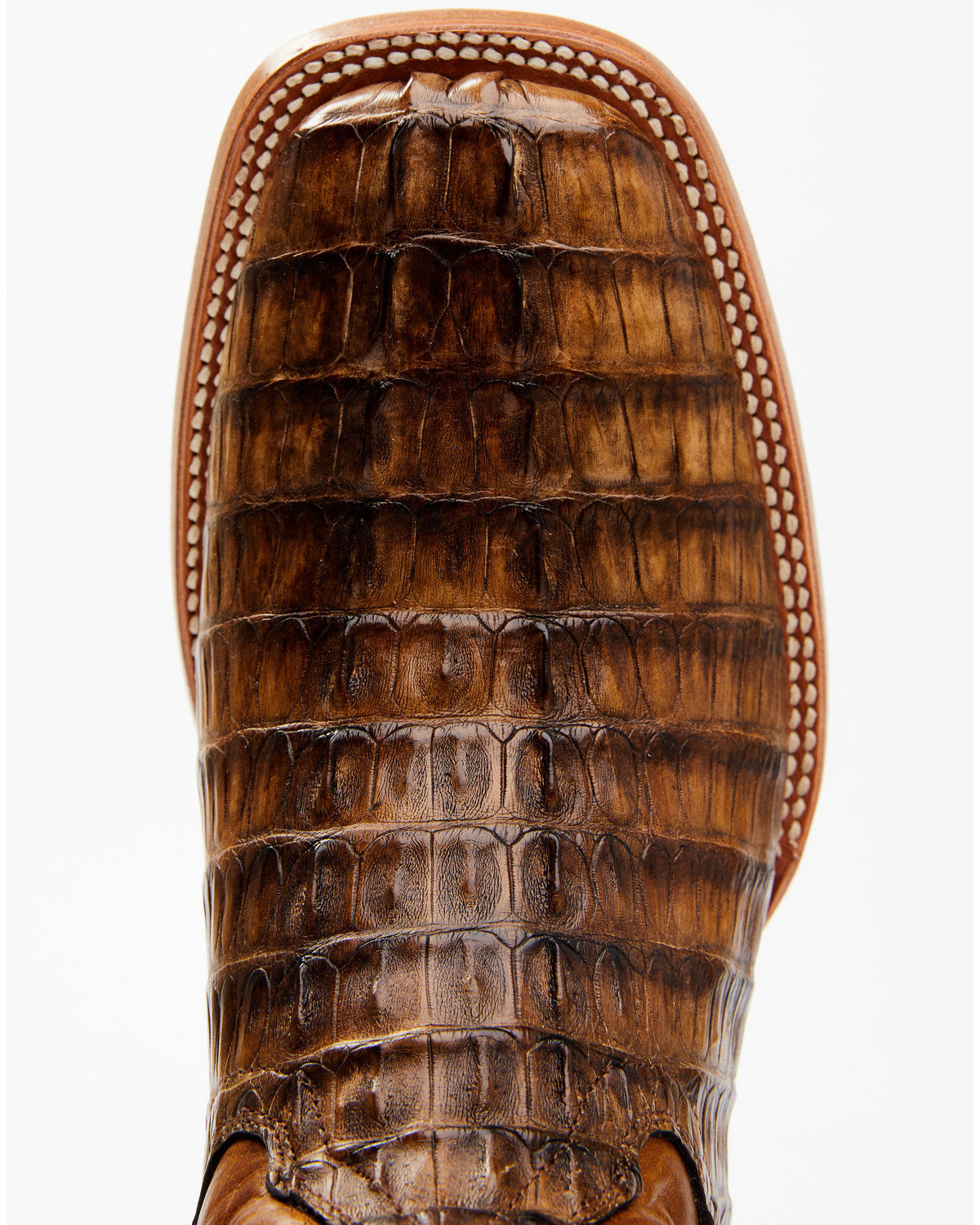 Men's Exotic Caiman Tail Skin Western Boots - Broad Square Brown