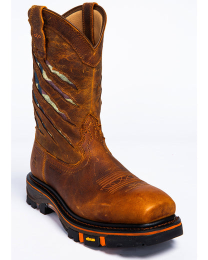 Men's 11" Flag Western Work Boots - Nano Composite Toe Brown