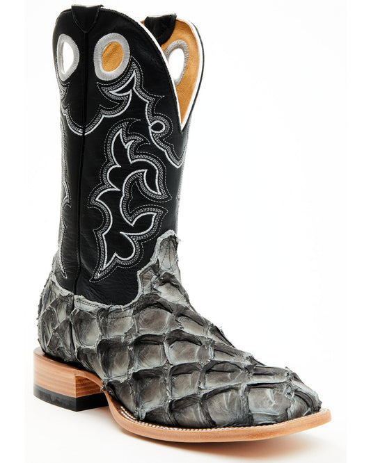Men's Exotic Pirarucu Western Boots - Broad Square Toe Black