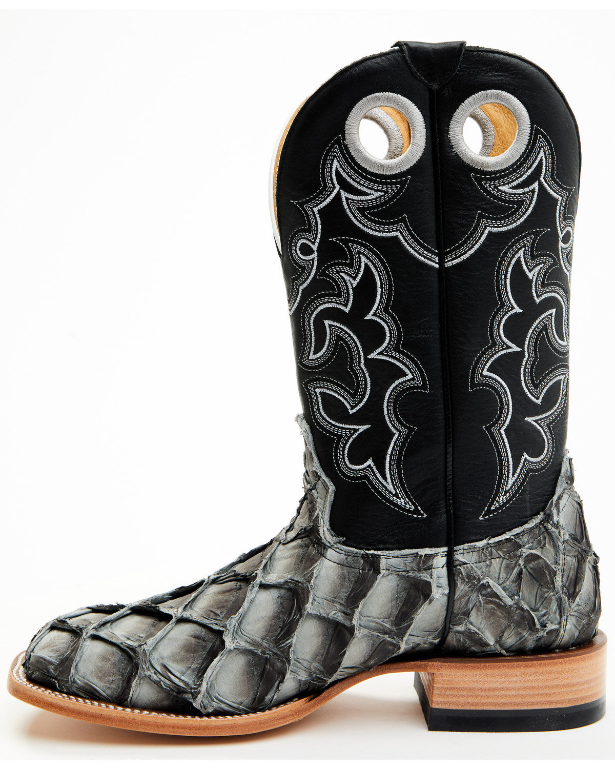 Men's Exotic Pirarucu Western Boots - Broad Square Toe Black
