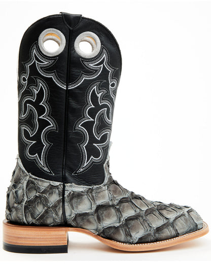 Men's Exotic Pirarucu Western Boots - Broad Square Toe Black