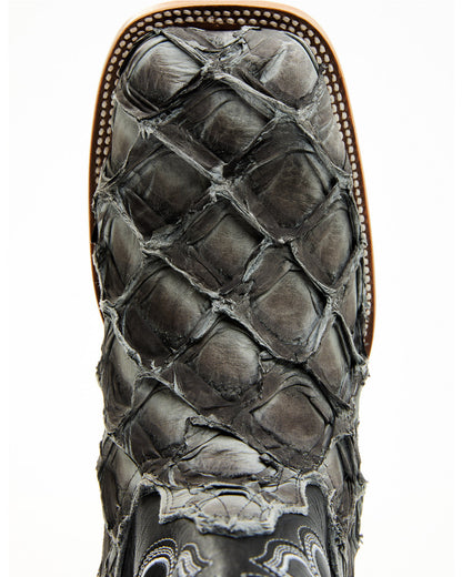 Men's Exotic Pirarucu Western Boots - Broad Square Toe Black