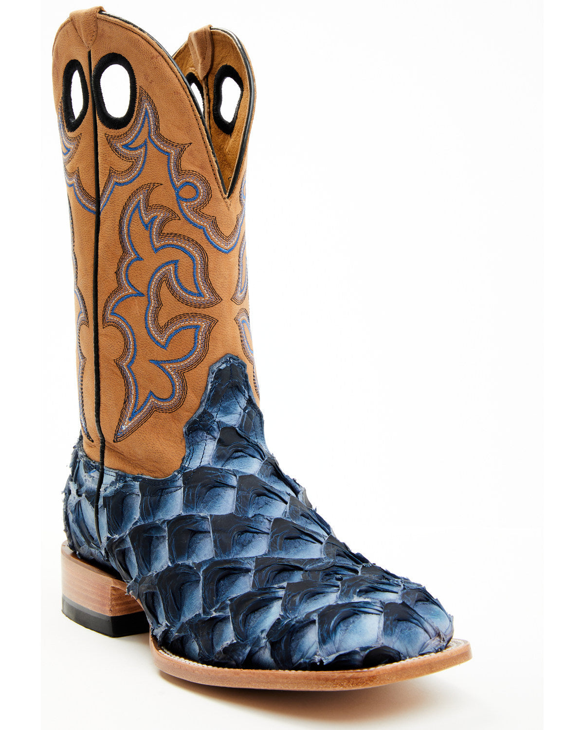 Men's Exotic Pirarucu Western Boots - Broad Square Toe Blue