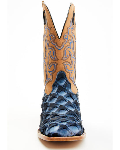 Men's Exotic Pirarucu Western Boots - Broad Square Toe Blue