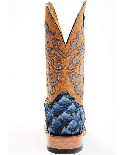 Men's Exotic Pirarucu Western Boots - Broad Square Toe Blue