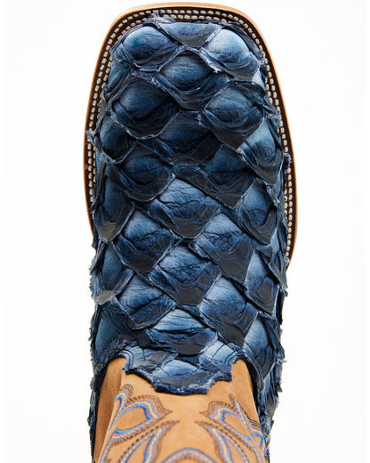 Men's Exotic Pirarucu Western Boots - Broad Square Toe Blue