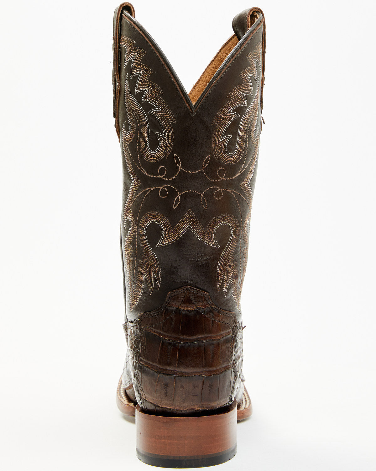 Men's Exotic Caiman Tail Skin Western Boots - Broad Square Dark Brown