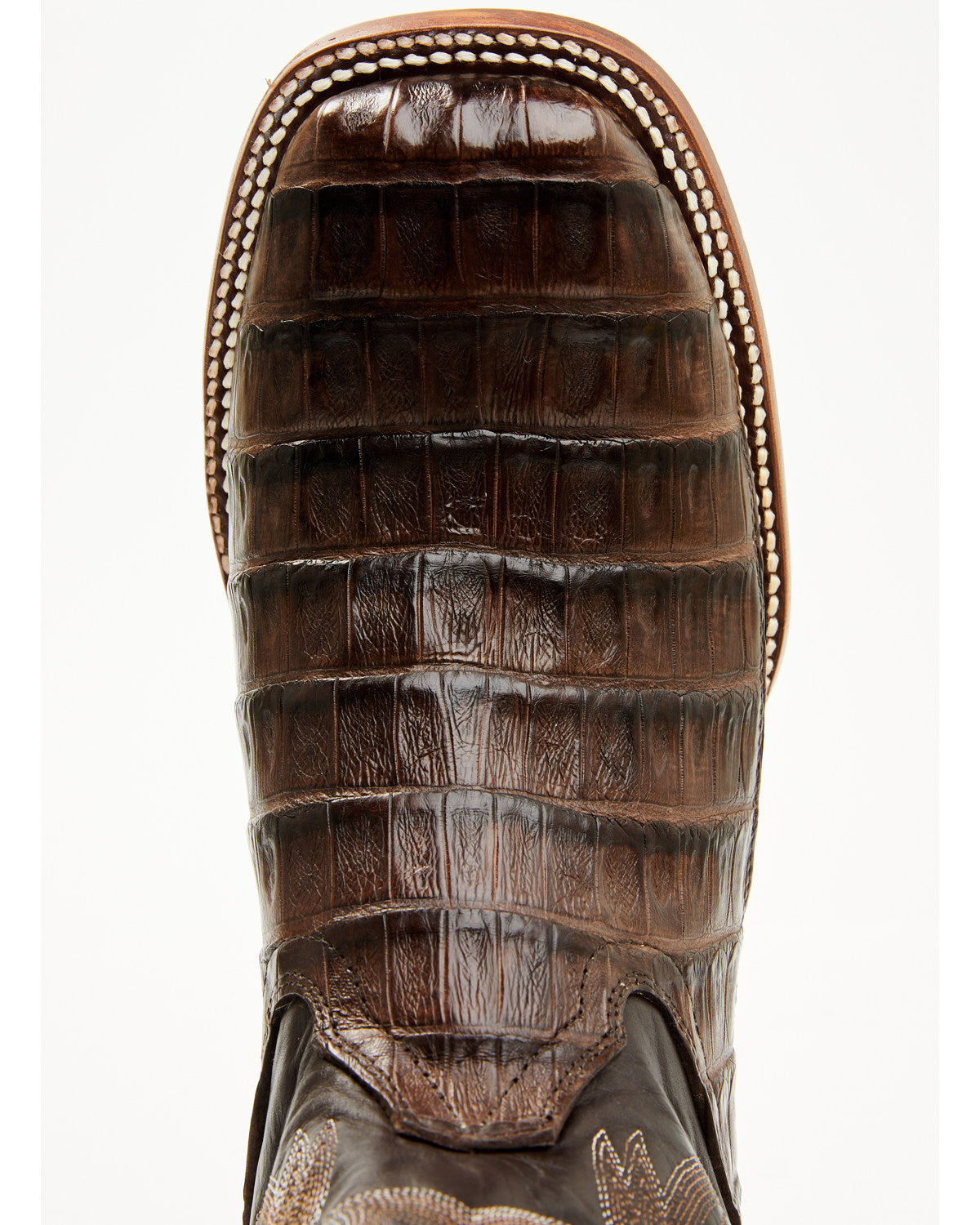 Men's Exotic Caiman Tail Skin Western Boots - Broad Square Dark Brown
