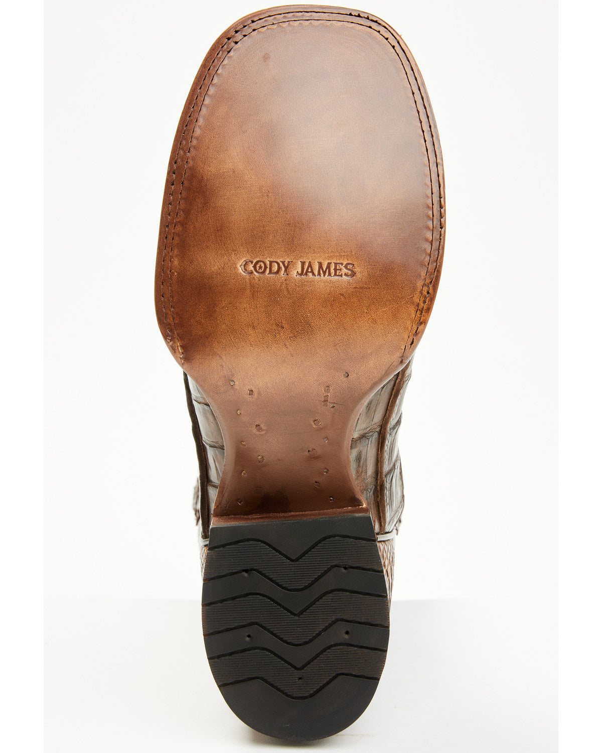 Men's Exotic Caiman Tail Skin Western Boots - Broad Square Dark Brown