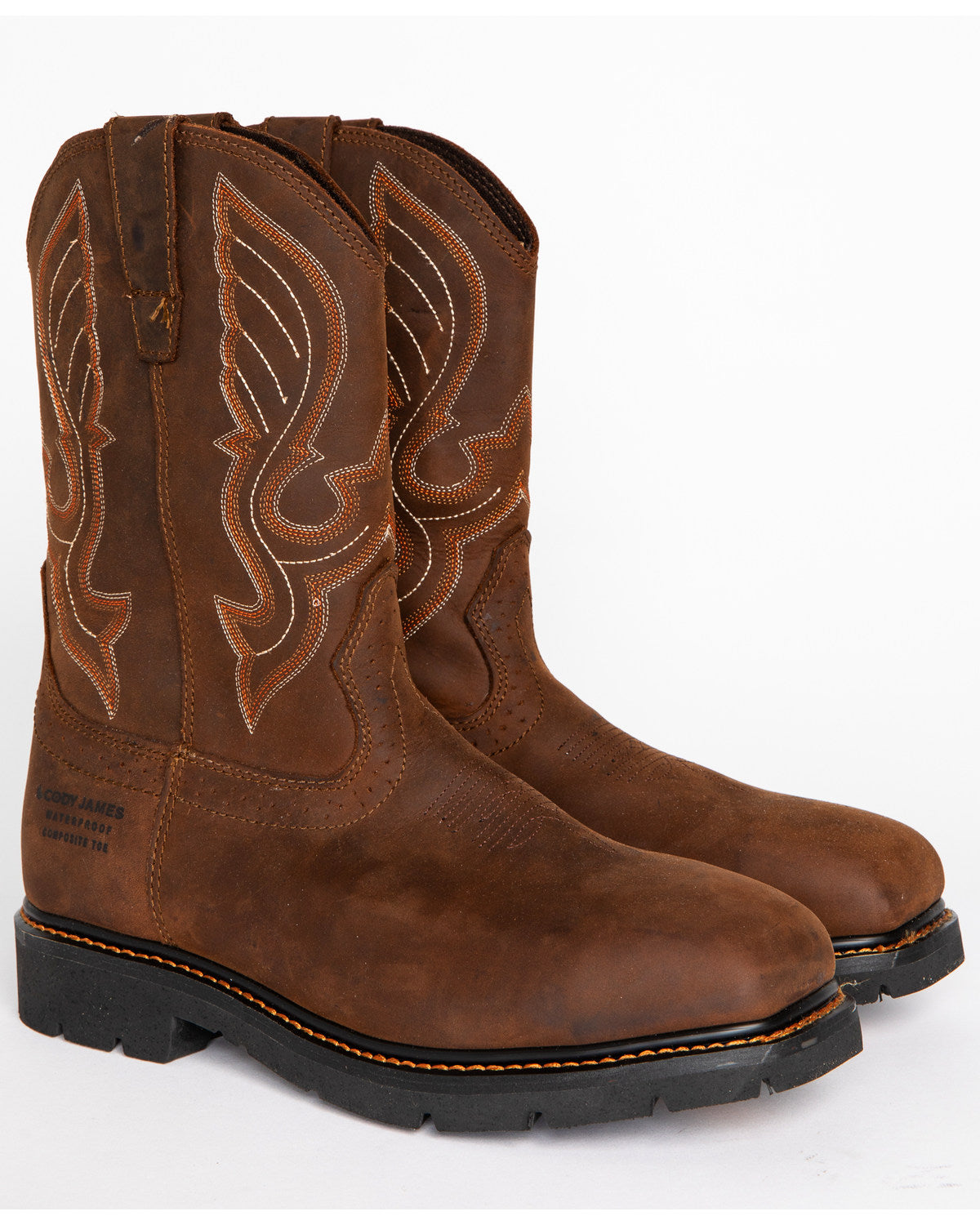 Men's 10" Waterproof Pull-On Work Boots - Composite Toe Brown