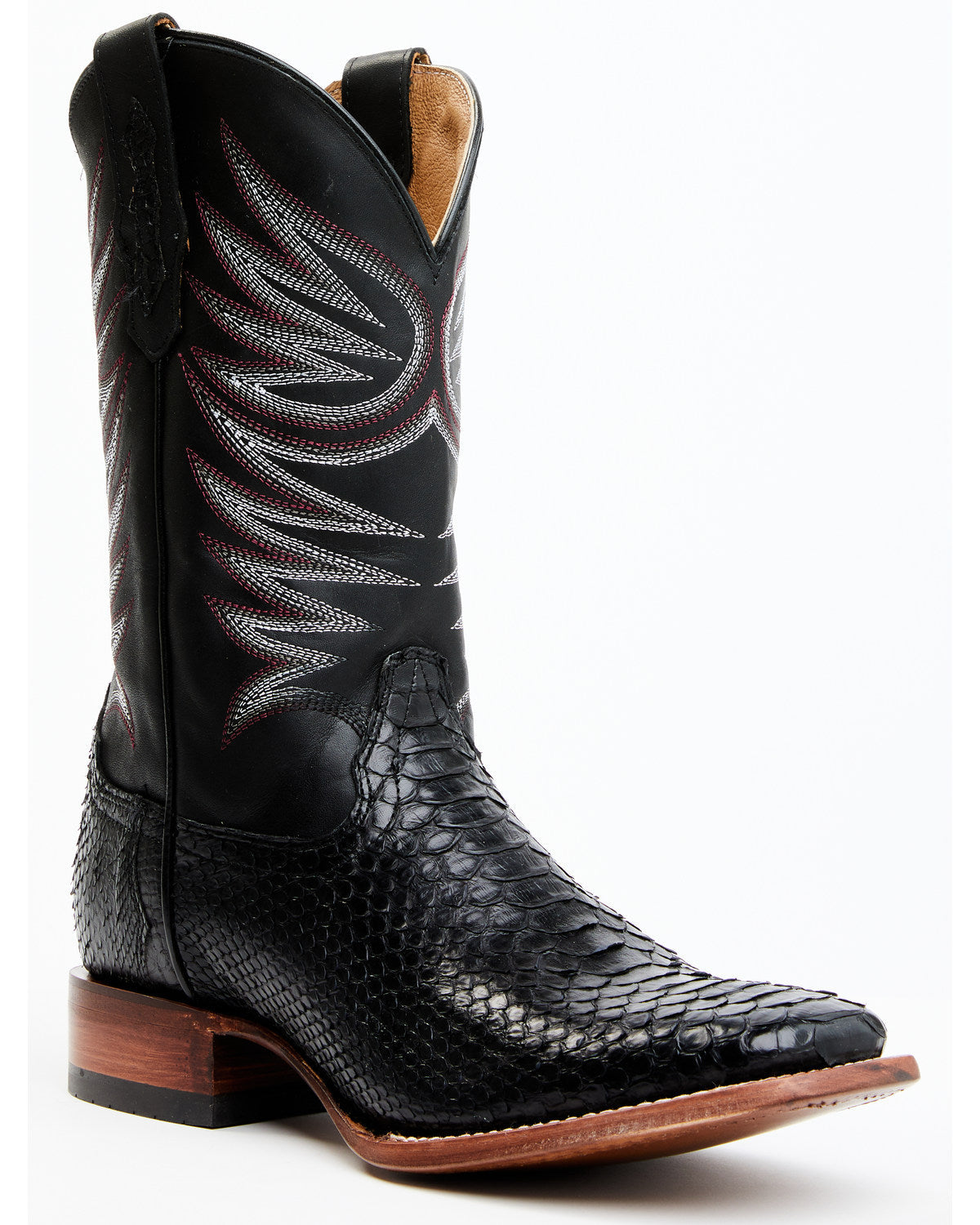 Men's Matte Python Exotic Western Boots - Broad Square Toe Black