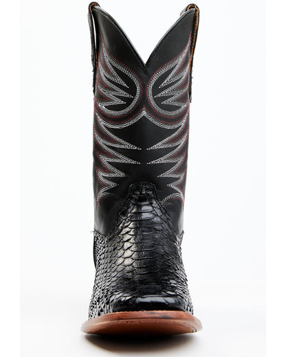 Men's Matte Python Exotic Western Boots - Broad Square Toe Black