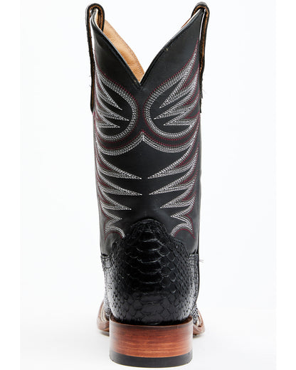 Men's Matte Python Exotic Western Boots - Broad Square Toe Black