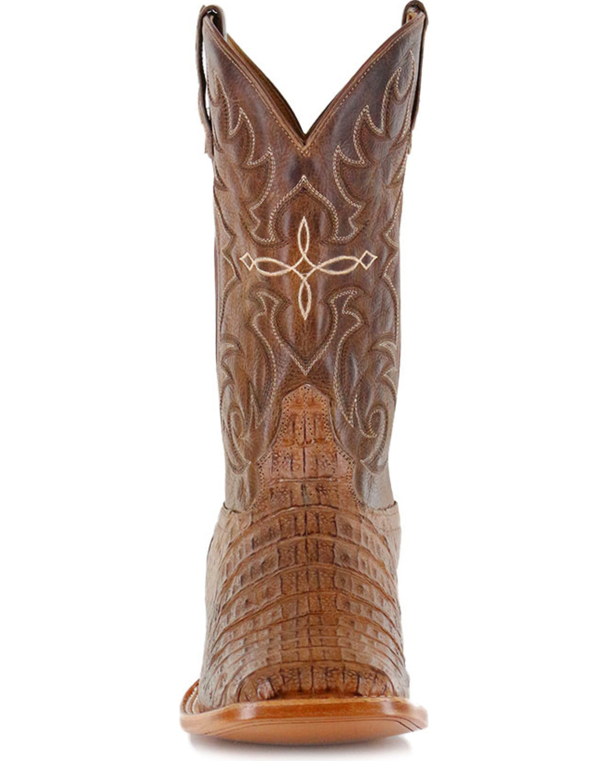 Men's Burnished Caiman Exotic Boots - Broad Square Toe Brown