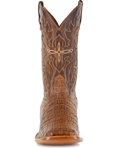 Men's Burnished Caiman Exotic Boots - Broad Square Toe Brown