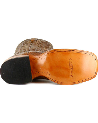 Men's Burnished Caiman Exotic Boots - Broad Square Toe Brown