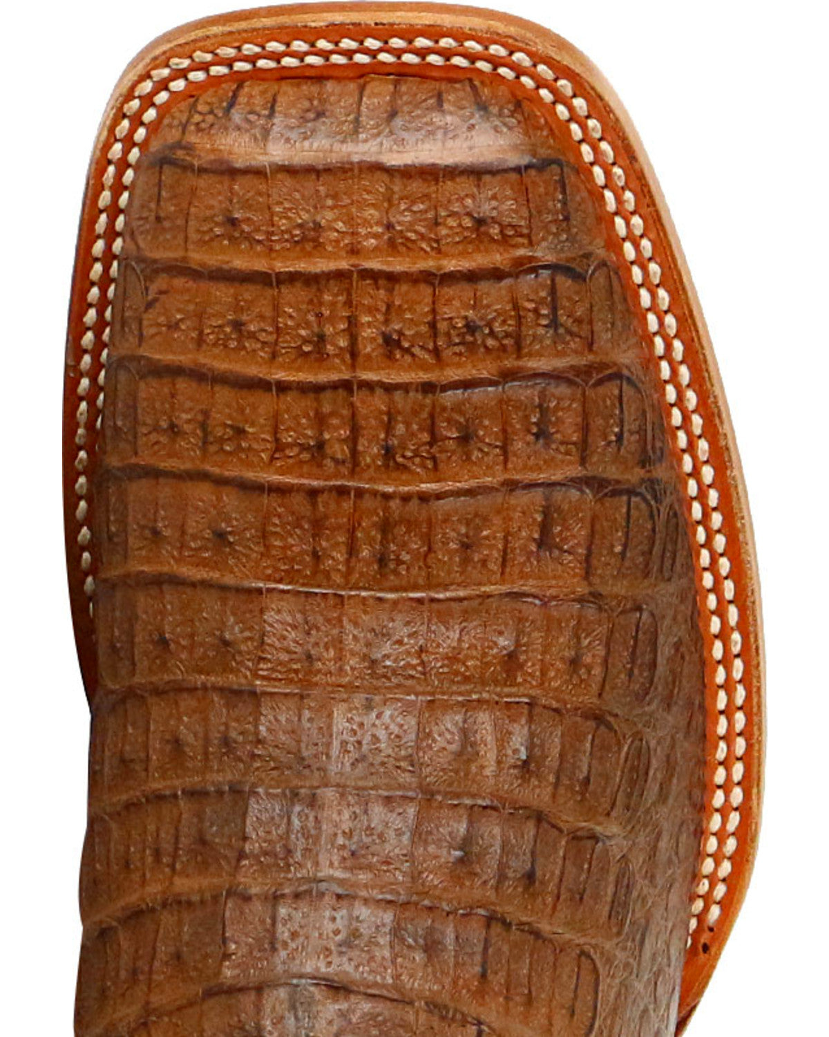 Men's Burnished Caiman Exotic Boots - Broad Square Toe Brown