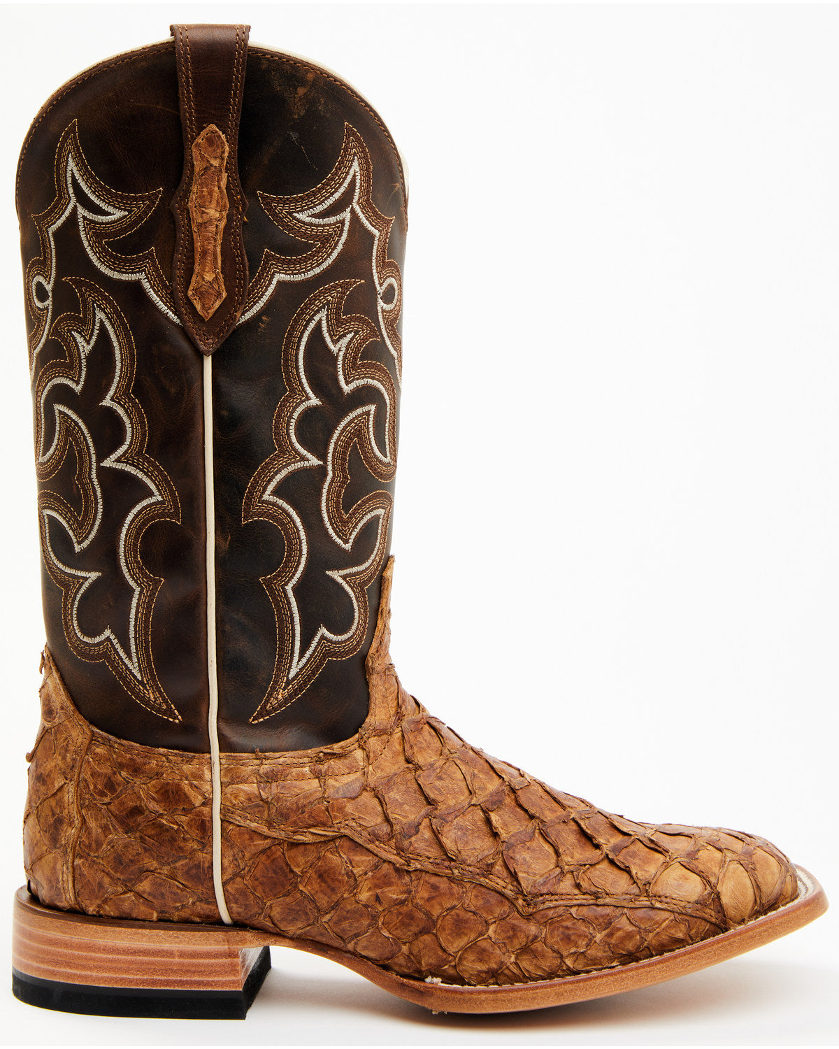 Men's Exotic Pirarucu Skin Western Boots - Broad Square Toe Brown