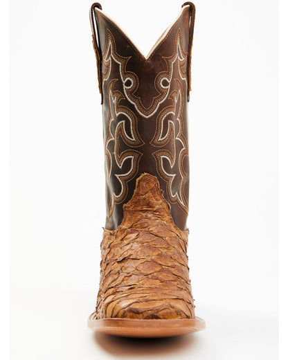 Men's Exotic Pirarucu Skin Western Boots - Broad Square Toe Brown