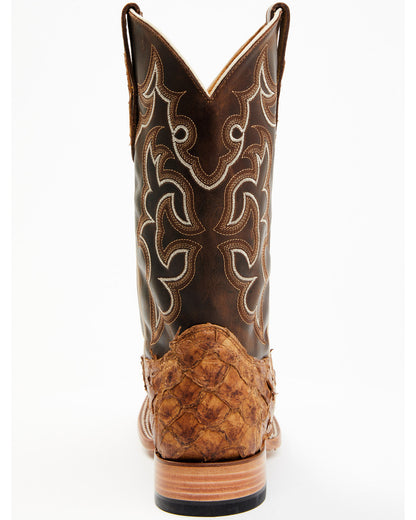 Men's Exotic Pirarucu Skin Western Boots - Broad Square Toe Brown