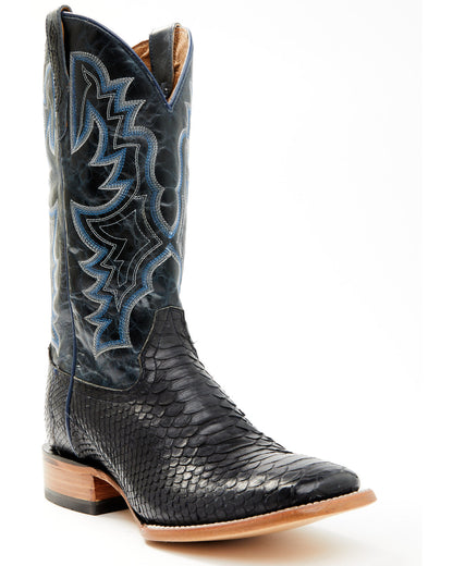 Men's Exotic Python Western Boots - Broad Square Toe Black
