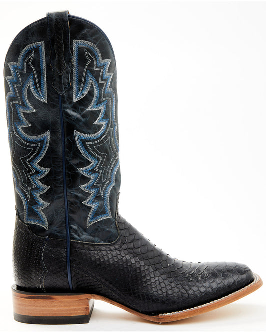 Men's Exotic Python Western Boots - Broad Square Toe Black