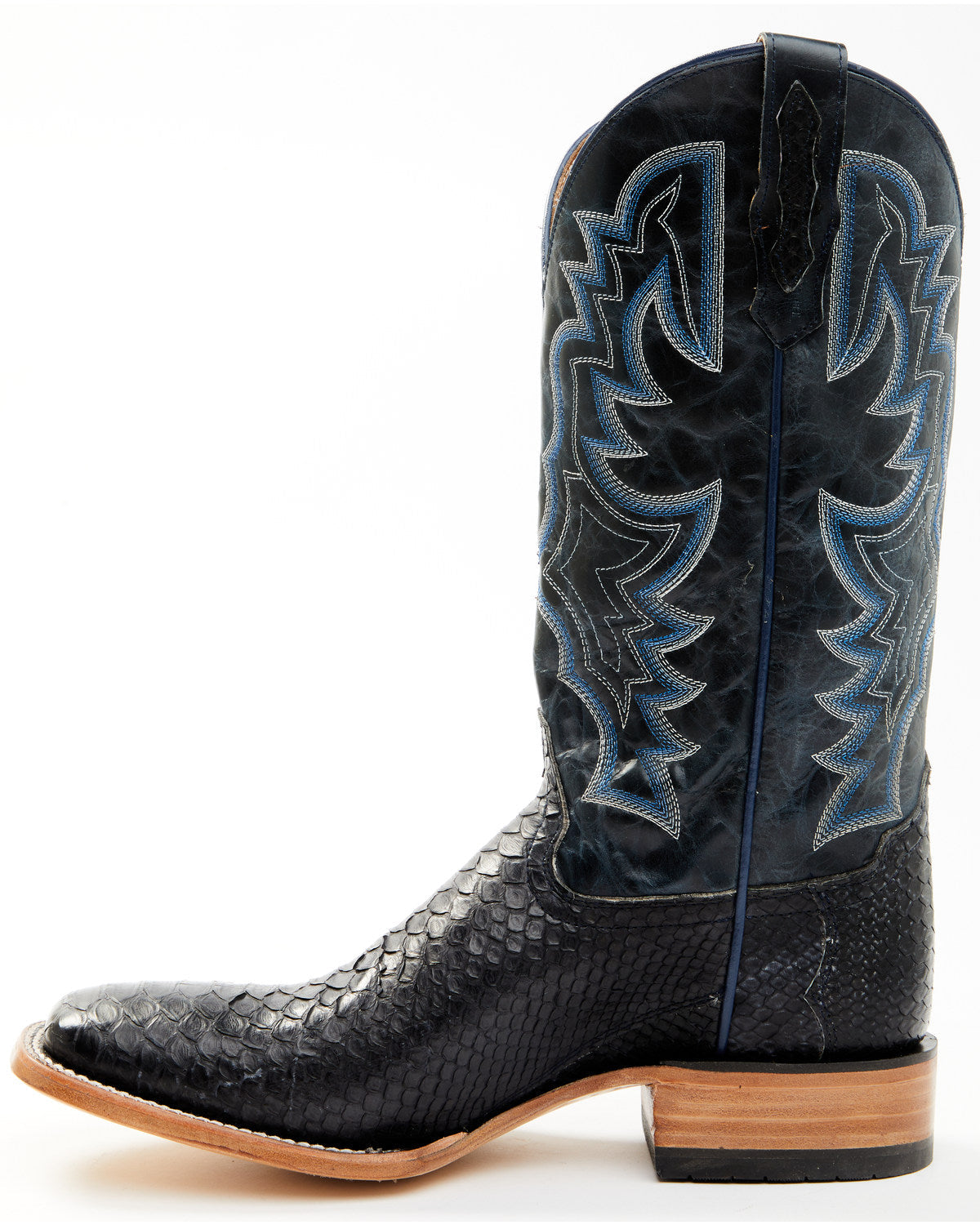 Men's Exotic Python Western Boots - Broad Square Toe Black