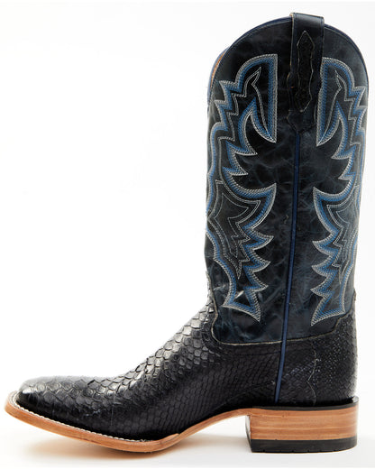 Men's Exotic Python Western Boots - Broad Square Toe Black
