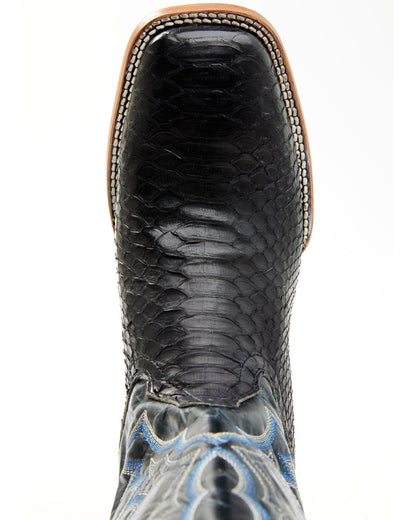 Men's Exotic Python Western Boots - Broad Square Toe Black