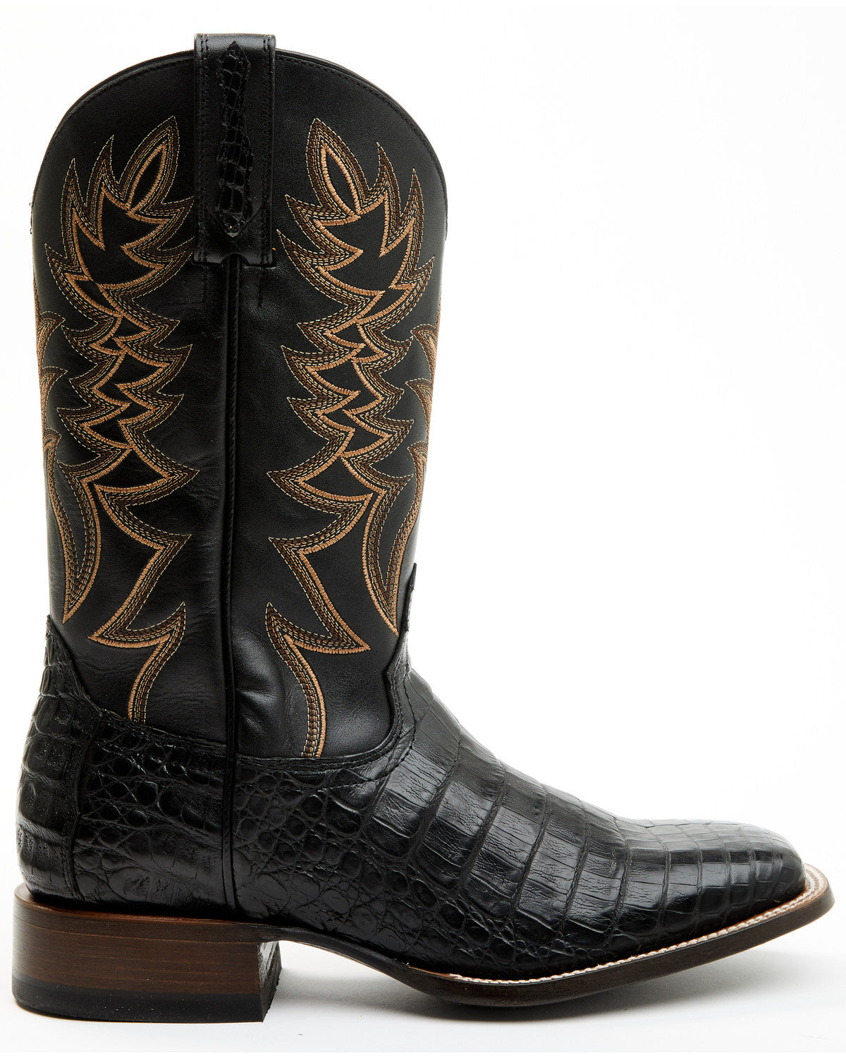 Men's Exotic Caiman Belly Western Boots - Broad Square Toe Black