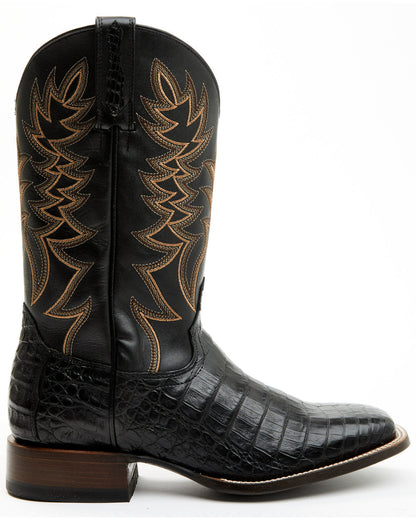 Men's Exotic Caiman Belly Western Boots - Broad Square Toe Black