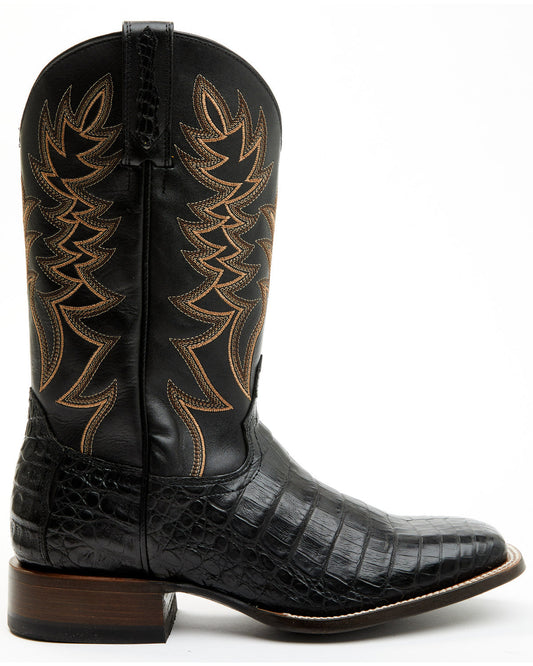 Men's Exotic Caiman Belly Western Boots - Broad Square Toe Black