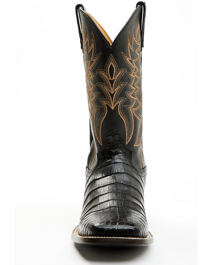Men's Exotic Caiman Belly Western Boots - Broad Square Toe Black