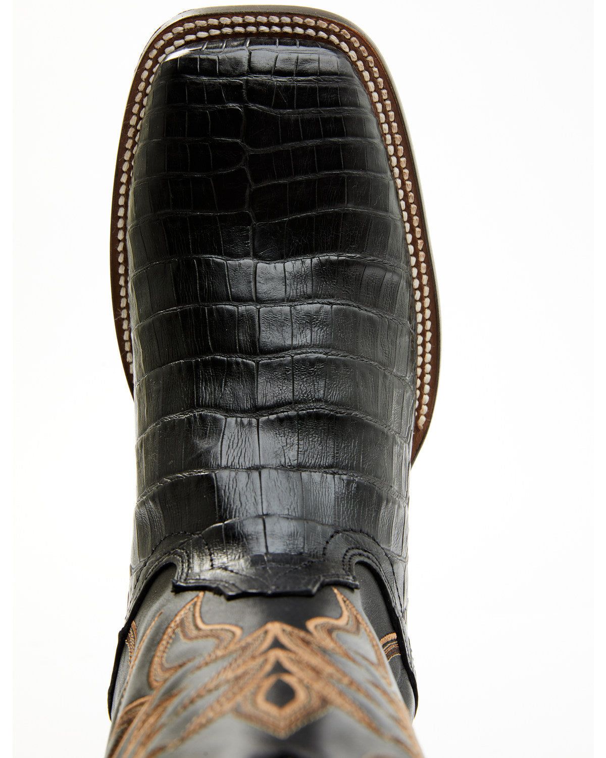 Men's Exotic Caiman Belly Western Boots - Broad Square Toe Black