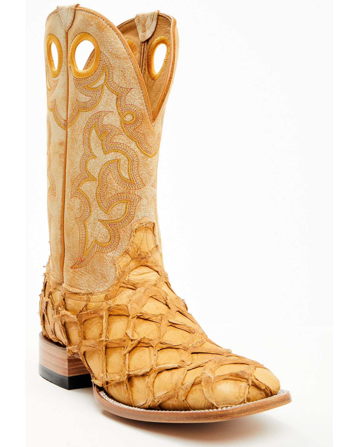 Men's Exotic Pirarucu Western Boots - Broad Square Toe Yellow