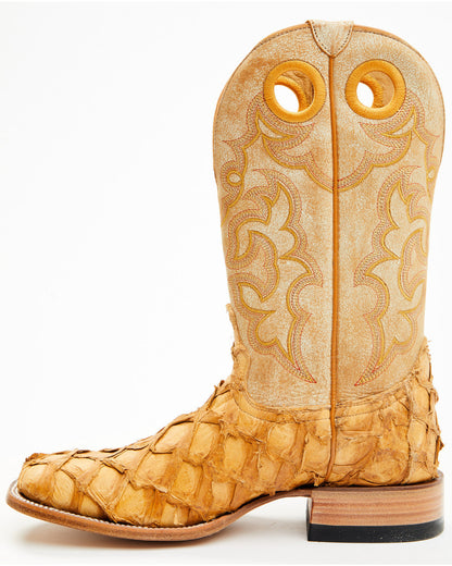 Men's Exotic Pirarucu Western Boots - Broad Square Toe Yellow