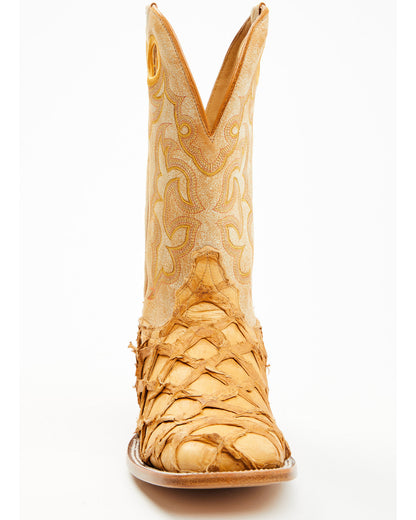 Men's Exotic Pirarucu Western Boots - Broad Square Toe Yellow