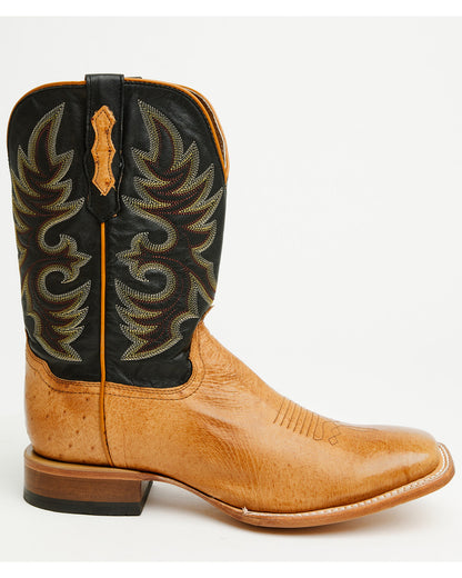 Men's Exotic Ostrich Western Boots - Broad Square Toe Brandy Brown
