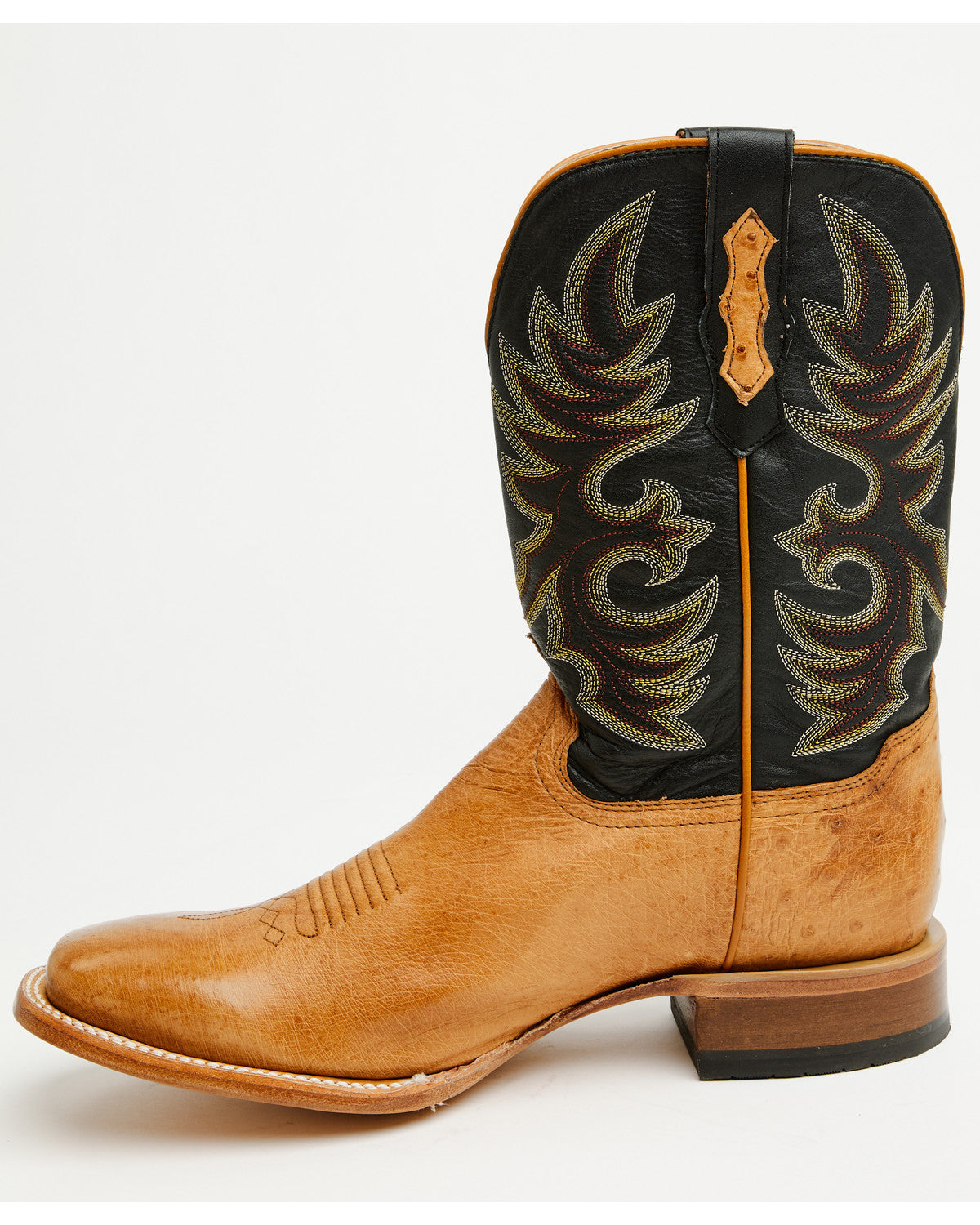 Men's Exotic Ostrich Western Boots - Broad Square Toe Brandy Brown
