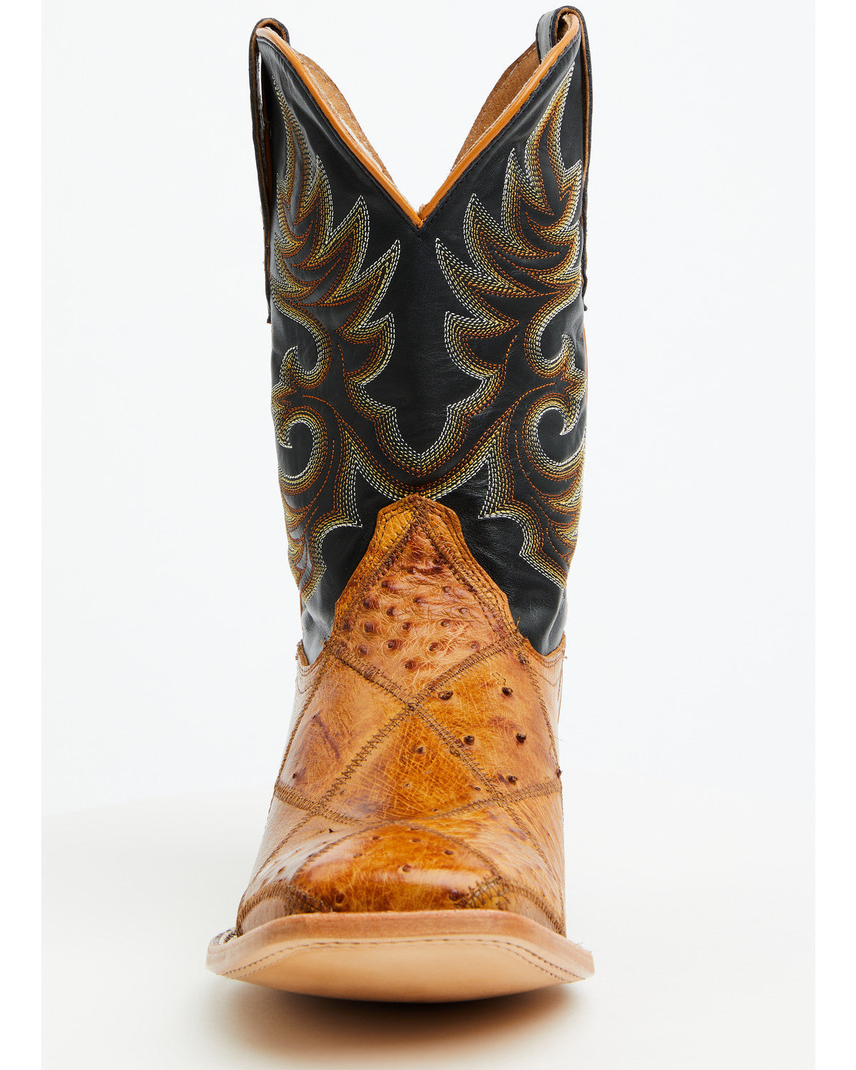 Men's Exotic Ostrich Patchwork Western Boots - Broad Square Tan